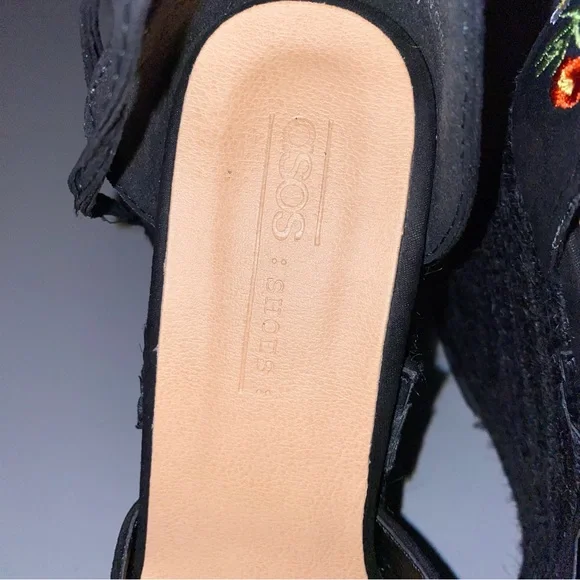 ASOS Shoes TAMIKO Size 4 Embroidered Black 4” High Wedges - Picture 12 of 15